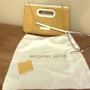 Michael Kors White and Straw Clutch